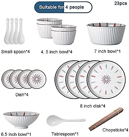 38 Pcs Dinnerware Sets, Chinese Style Porcelain Tableware Set with Plates and Bowls, White Ceramic Dinner Set for Home Kitchen and Dinning, Microwave and Dishwasher Safe, (White 23pcs)