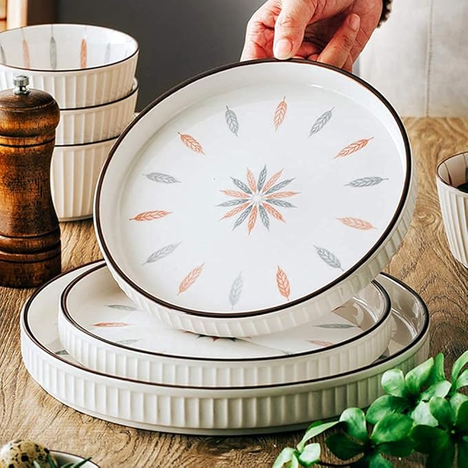 38 Pcs Dinnerware Sets, Chinese Style Porcelain Tableware Set with Plates and Bowls, White Ceramic Dinner Set for Home Kitchen and Dinning, Microwave and Dishwasher Safe, (White 23pcs)