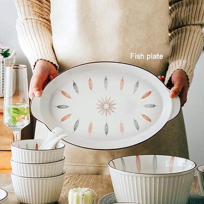 38 Pcs Dinnerware Sets, Chinese Style Porcelain Tableware Set with Plates and Bowls, White Ceramic Dinner Set for Home Kitchen and Dinning, Microwave and Dishwasher Safe, (White 23pcs)