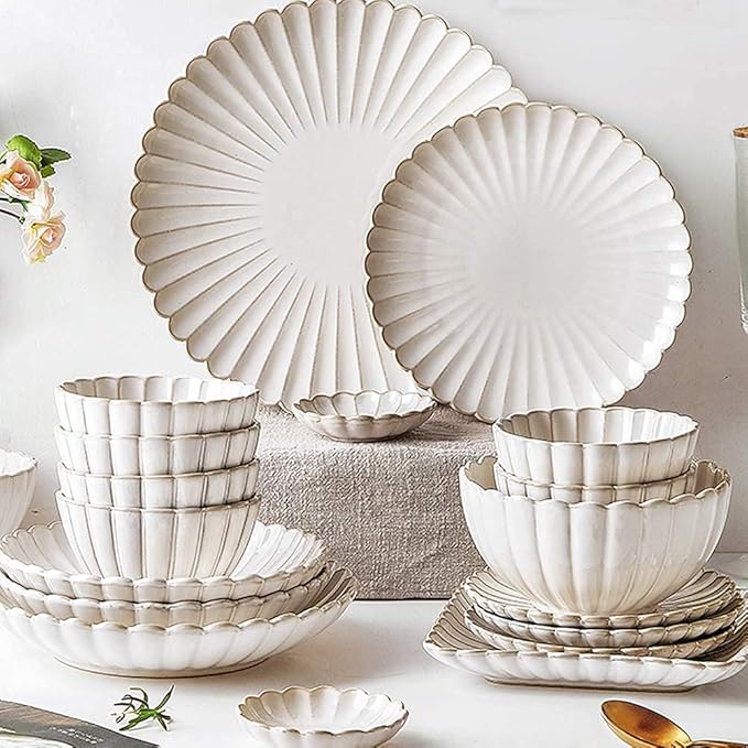26 Pcs Dinnerware Sets, Porcelain Tableware Set with Plates and Bowls, White Ceramic Dinner Set for Home Kitchen and Dinning, Microwave and Dishwasher Safe, Service (White 18pcs)